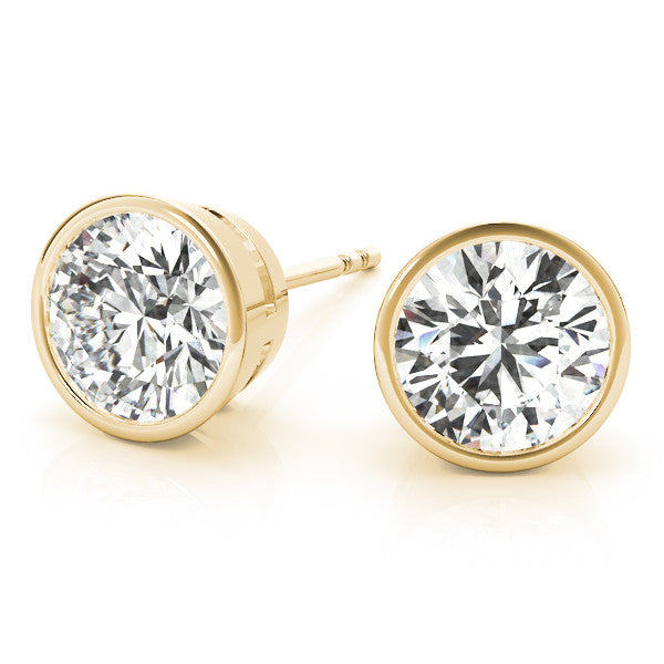 Yellow gold Bezel Set Round Diamond Stud Earrings 2