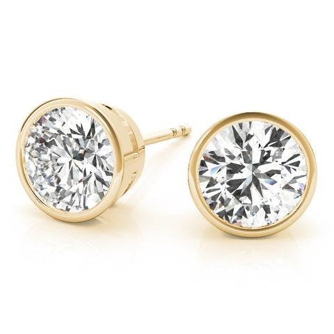 Yellow gold Bezel Set Round Diamond Stud Earrings 2