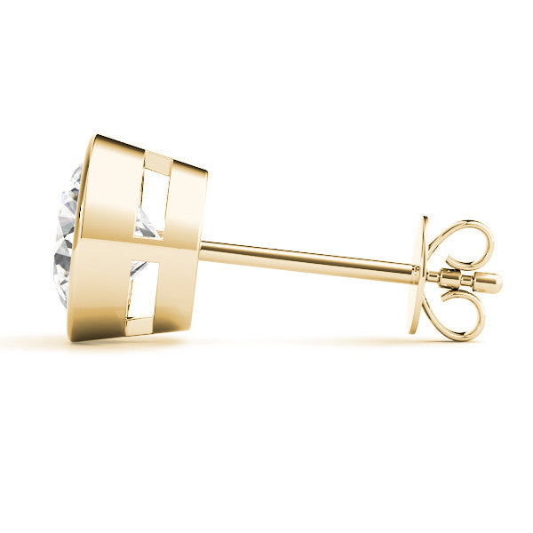 Yellow gold Bezel Set Round Diamond Stud Earrings 3