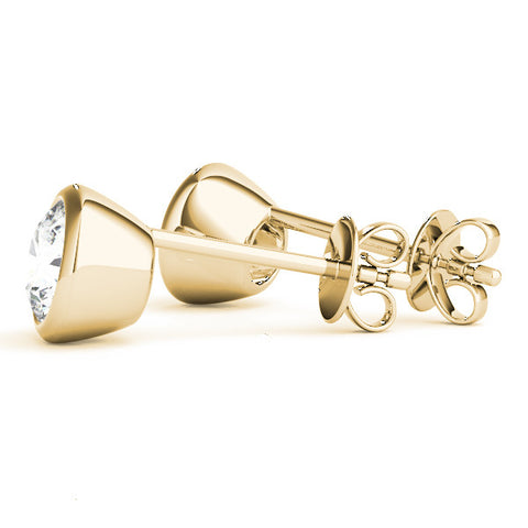 Yellow gold Bezel Set Round Diamond Stud Earrings with Push Back 2