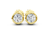 14K Yellow Gold 6.01 Carat D VS2 Bezel Set Round Diamond Stud Earrings with Push Back