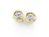 14K Yellow Gold 6.01 Carat D VS2 Bezel Set Round Diamond Stud Earrings with Push Back