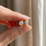 14K Yellow Gold 6.01 Carat D VS2 Bezel Set Round Diamond Stud Earrings with Push Back