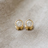 14K Yellow Gold 6.01 Carat D VS2 Bezel Set Round Diamond Stud Earrings with Push Back