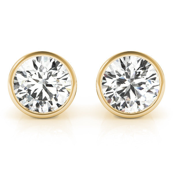 Yellow gold Bezel Set Round Diamond Stud Earrings