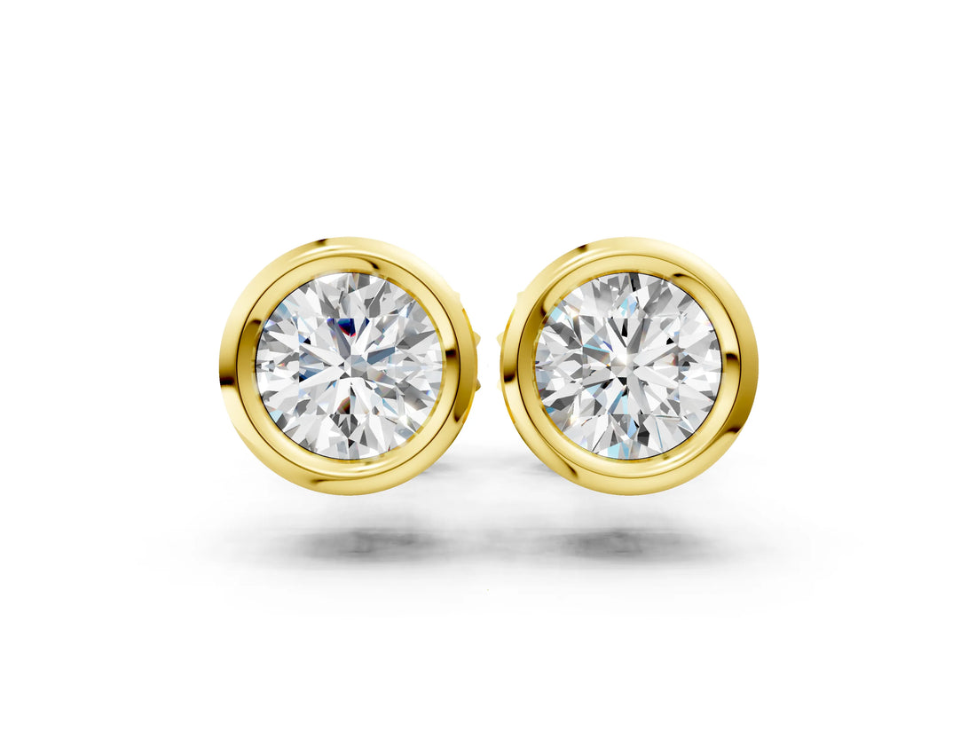 Yellow gold Bezel Set Round Diamond Stud Earrings_14