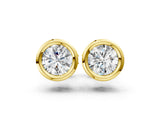 Yellow gold Bezel Set Round Diamond Stud Earrings_14