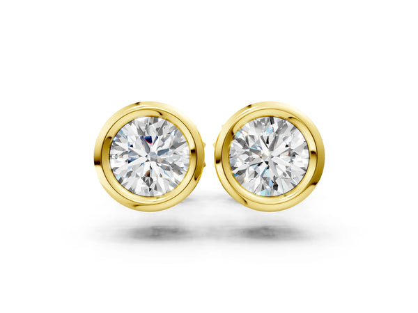 Yellow gold Bezel Set Round Diamond Stud Earrings