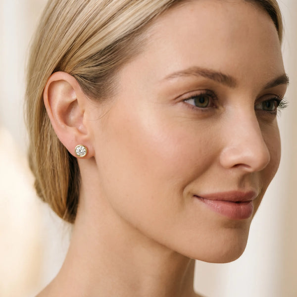 Yellow gold Bezel Set Round Diamond Stud Earrings