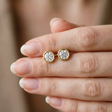 Yellow gold Bezel Set Round Diamond Stud Earrings_22