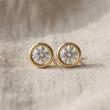 Yellow gold Bezel Set Round Diamond Stud Earrings_23