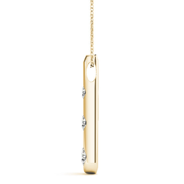 Yellow gold Bezel Set Round Diamond Tapered Bar Pendant