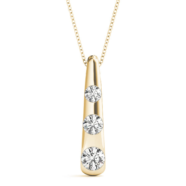 Yellow gold Bezel Set Round Diamond Tapered Bar Pendant