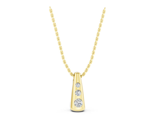 Yellow gold Bezel Set Round Diamond Tapered Bar Pendant