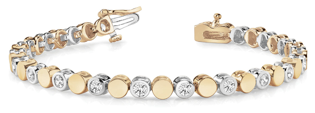Yellow gold Bezel-Set Round Diamond Tennis Bracelet with Box Clasp