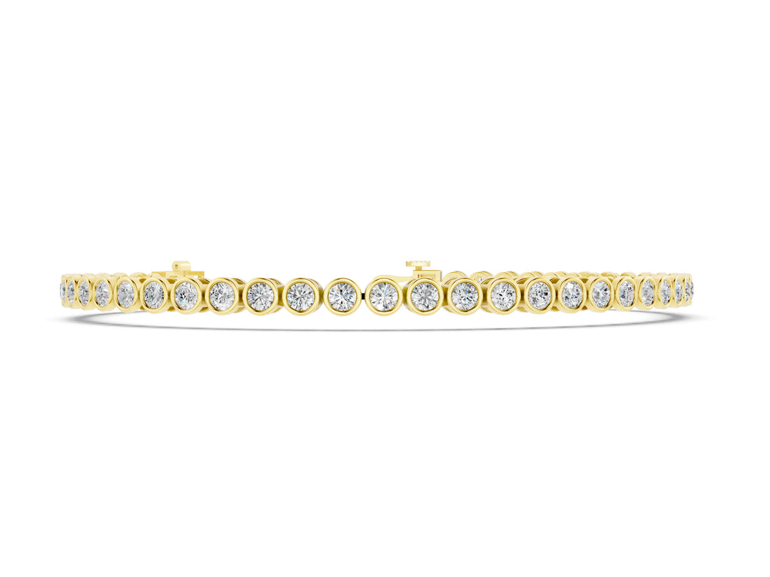 Yellow gold Bezel Set Round Diamond Tennis Bracelet with Box Clasp