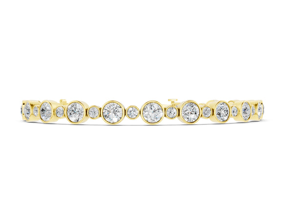 Yellow gold Bezel Set Round Diamond Tennis Bracelet with Box Clasp