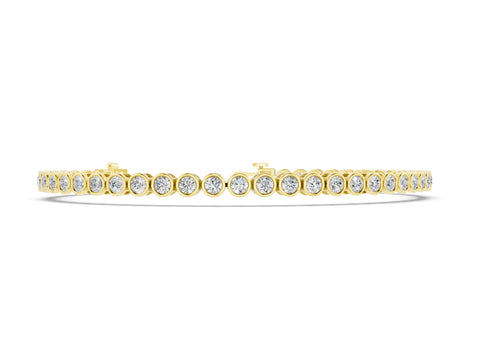 Yellow gold Bezel Set Round Diamond Tennis Bracelet with Box Clasp