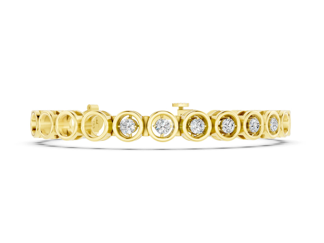 Yellow gold Bezel Set Round Diamond Tennis Bracelet with Open Circle Band_4
