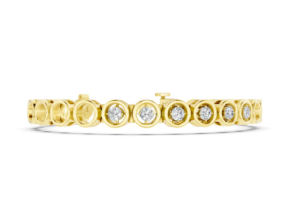 Yellow gold Bezel Set Round Diamond Tennis Bracelet with Open Circle Band