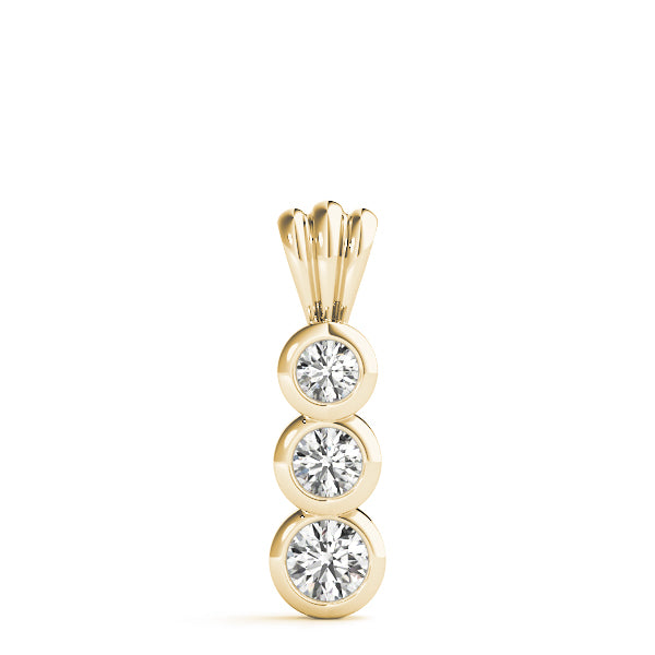 Yellow gold Bezel Set Round Diamond Three-Stone Pendant 1