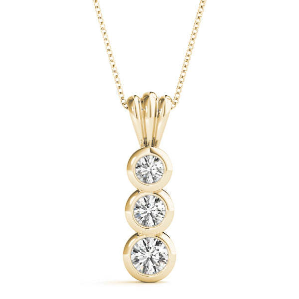 Yellow gold Bezel Set Round Diamond Three-Stone Pendant