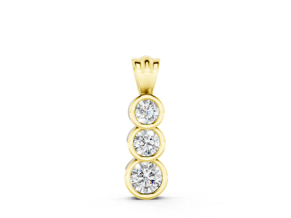 Yellow gold Bezel Set Round Diamond Three-Stone Pendant