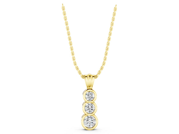 Yellow gold Bezel Set Round Diamond Three-Stone Pendant