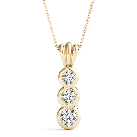 Yellow gold Bezel Set Round Diamond Three-Stone Pendant