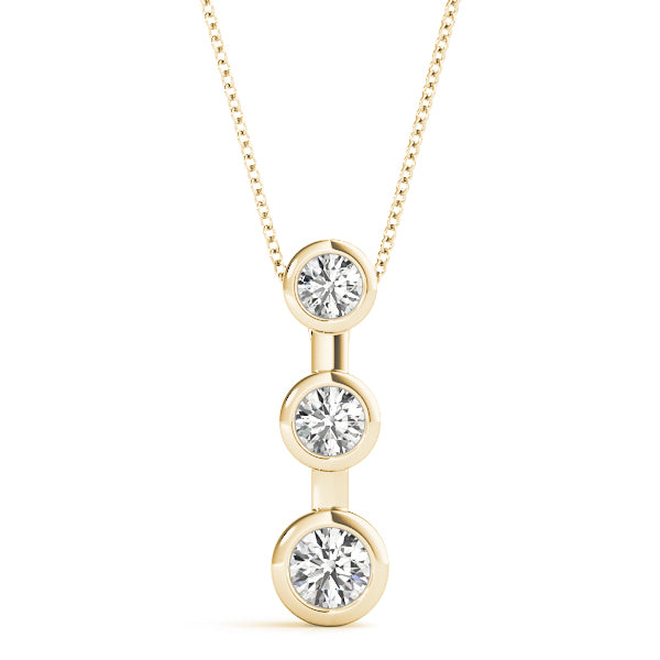 Yellow gold Bezel Set Round Diamond Trio Pendant