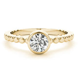 Yellow gold Bezel Set Round Solitaire Beaded Band Ring 1