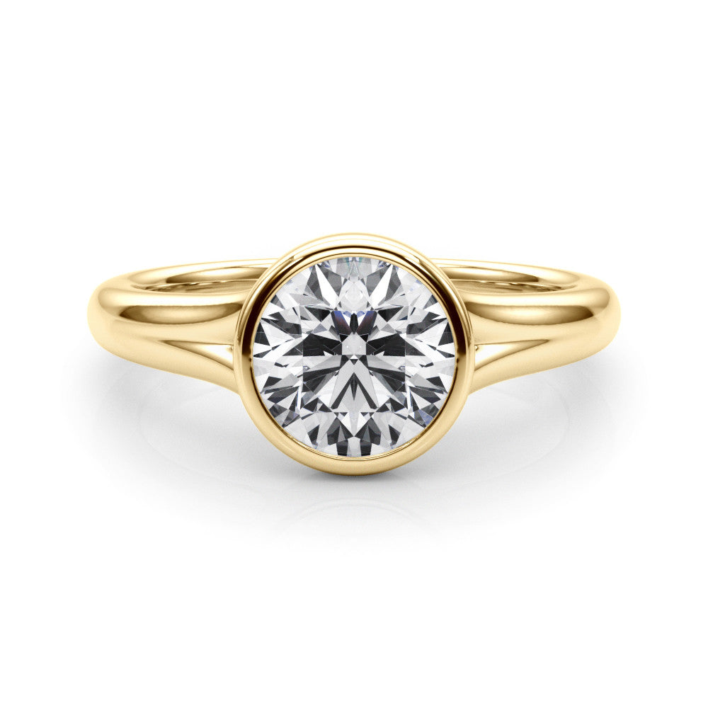 Yellow gold Bezel Set Round Solitaire Diamond Ring with Smooth Band 1