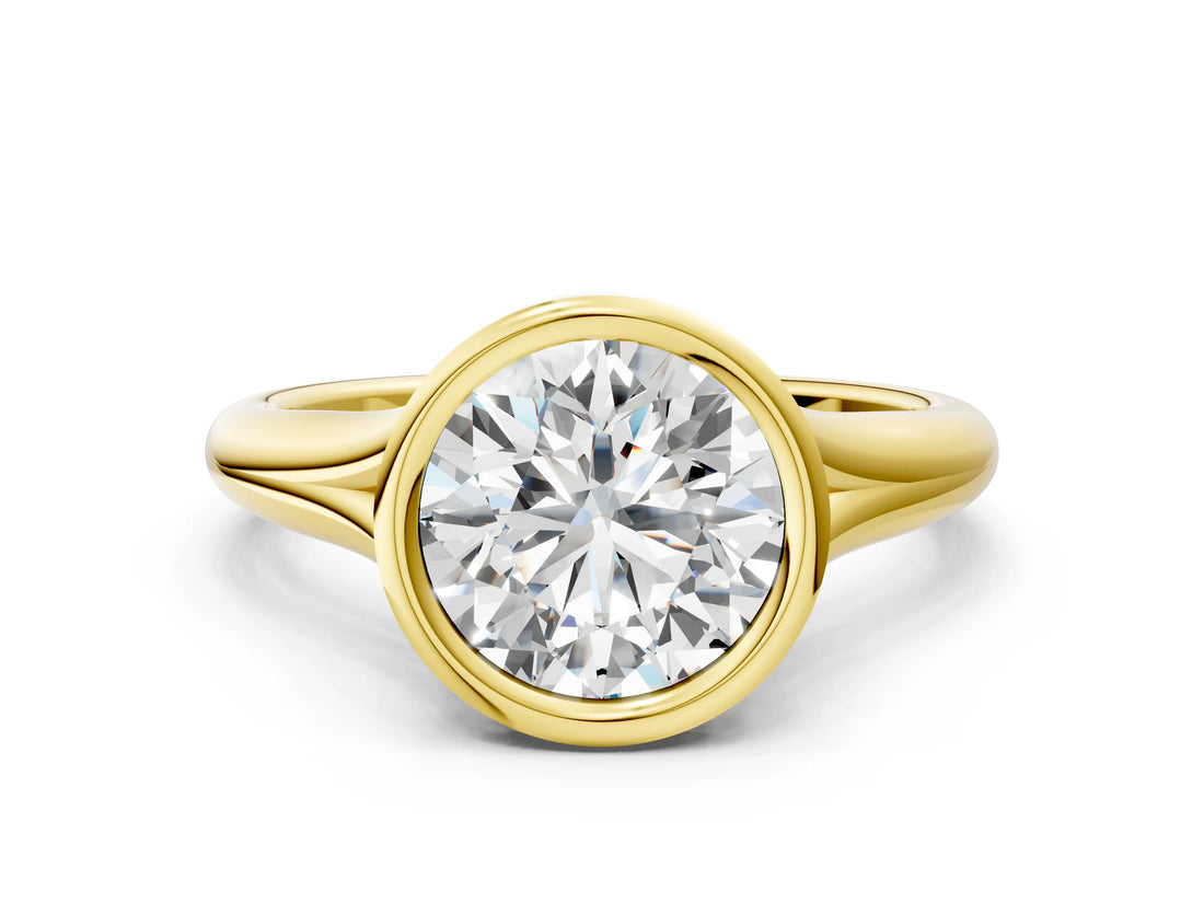 Yellow gold Bezel Set Round Solitaire Diamond Ring with Smooth Band 1
