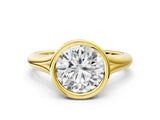 Yellow gold Bezel Set Round Solitaire Diamond Ring with Smooth Band 1