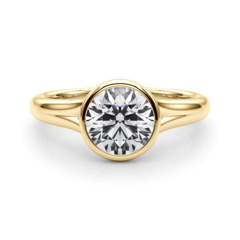 Yellow gold Bezel Set Round Solitaire Diamond Ring with Smooth Band 1