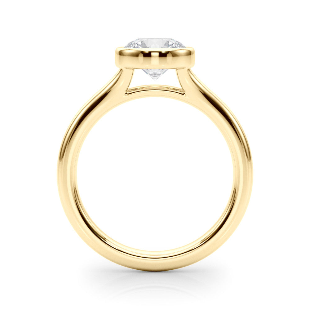 Yellow gold Bezel Set Round Solitaire Diamond Ring with Smooth Band 2