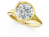 Yellow gold Bezel Set Round Solitaire Diamond Ring with Smooth Band 2