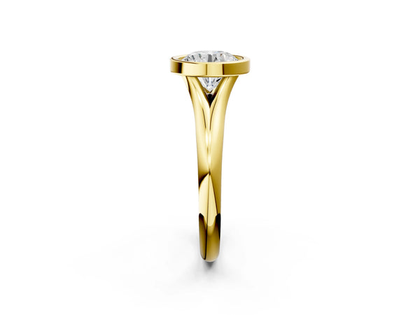 Yellow Gold Round Bezel Solitaire Engagement Ring Setting with Split Shoulders