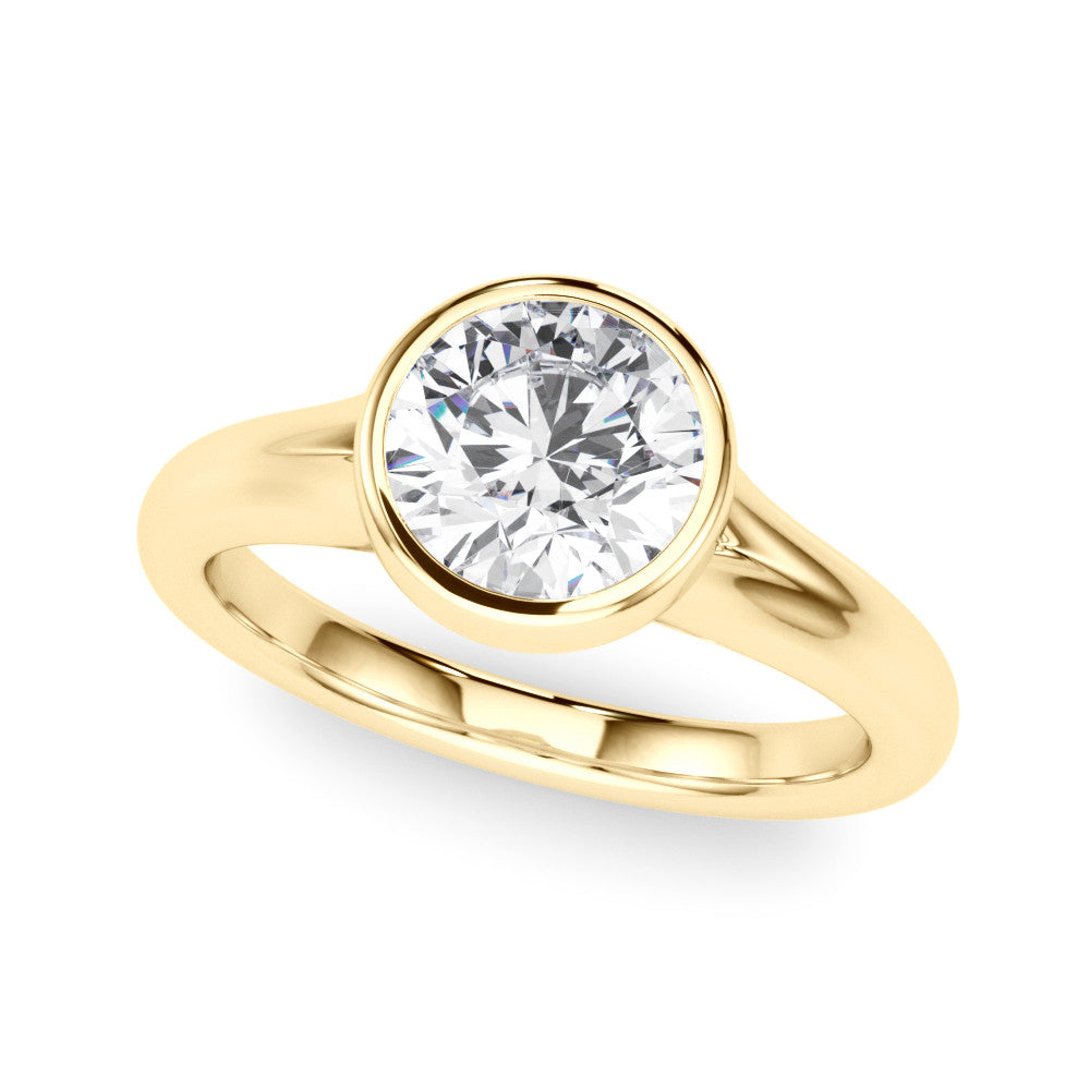 Yellow gold Bezel Set Round Solitaire Diamond Ring with Smooth Band
