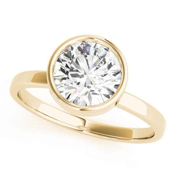 Yellow gold Bezel Set Round Solitaire Ring with Plain Band