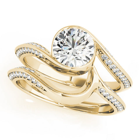 Yellow gold Bezel Set Round Solitaire Twist Band Engagement Ring 1