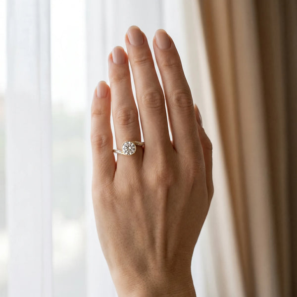 Yellow gold Bezel Set Round Solitaire Twist Band Engagement Ring