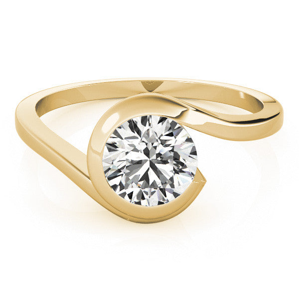 Yellow gold Bezel Set Round Solitaire Twist Band Ring 1