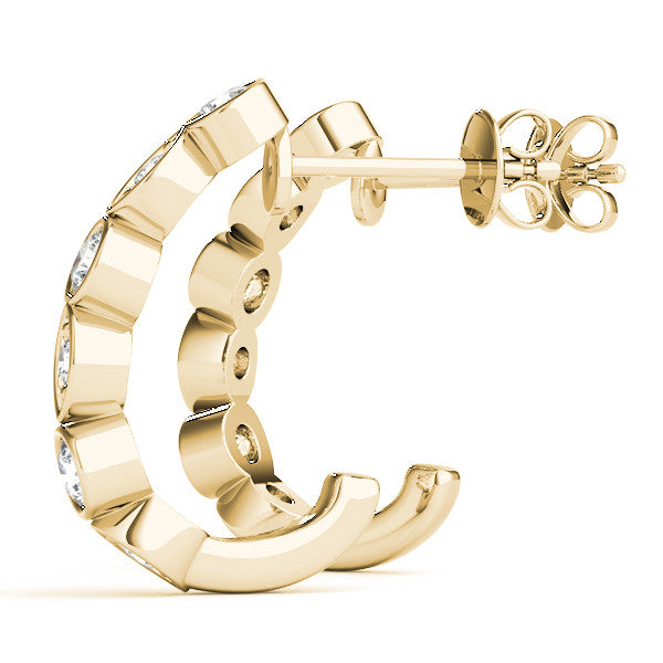 Yellow gold Bezel-Set Round and Marquise Diamond Hoop Earrings 1
