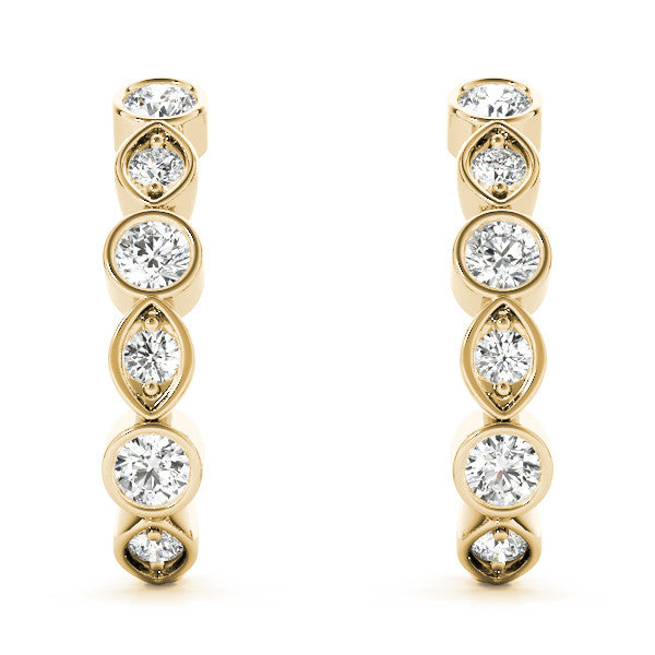 Yellow gold Bezel-Set Round and Marquise Diamond Hoop Earrings 2