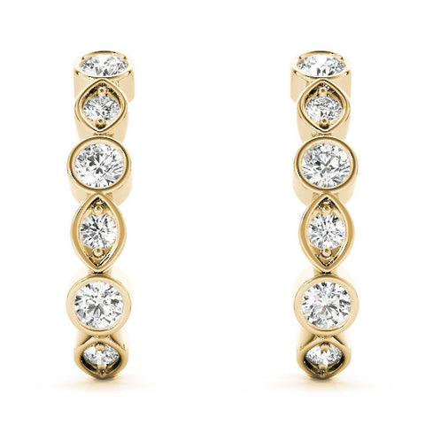 Yellow gold Bezel-Set Round and Marquise Diamond Hoop Earrings 2