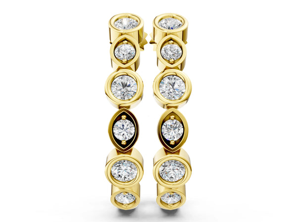 Yellow gold Bezel-Set Round and Marquise Diamond Hoop Earrings