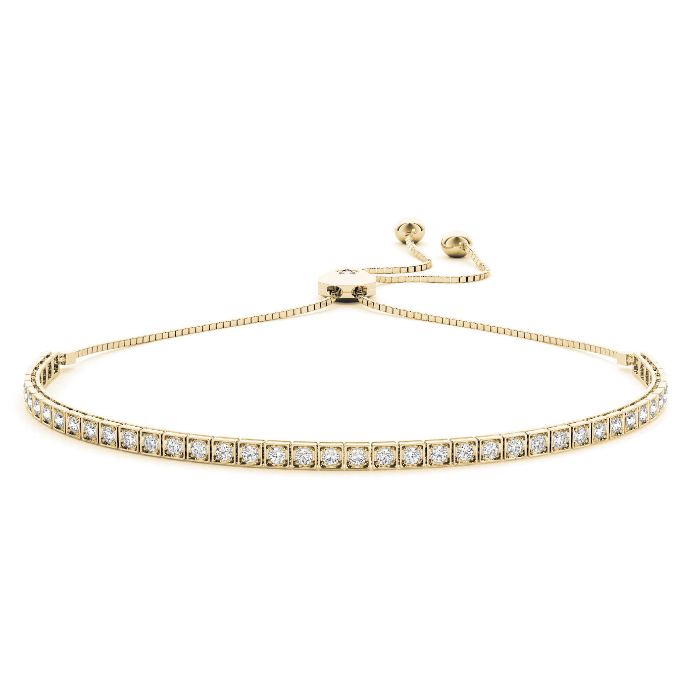 Yellow gold Box-Set Round Diamond Adjustable Tennis Bracelet
