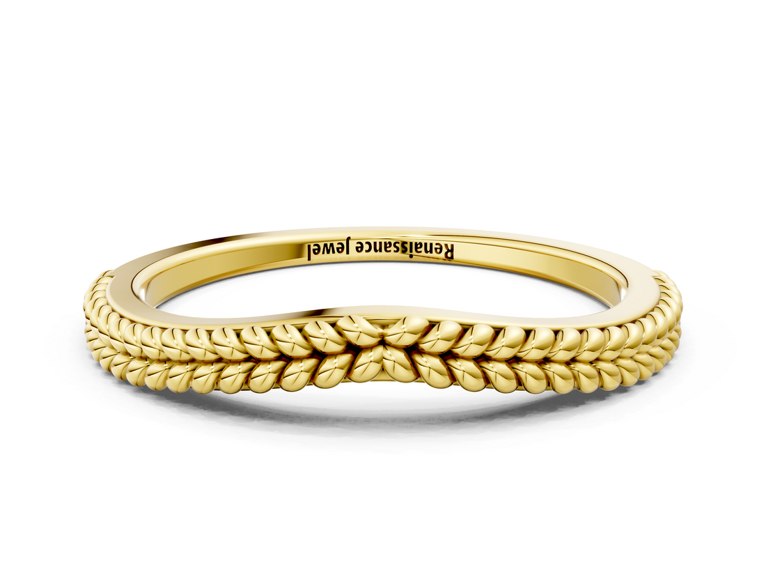 Yellow gold Braided Milgrain White Gold Contour Band_38