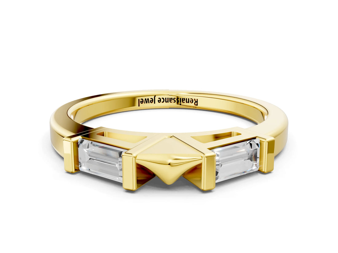 Yellow gold Channel Set Baguette Diamond Flat Band with Bar Prong Setting_4